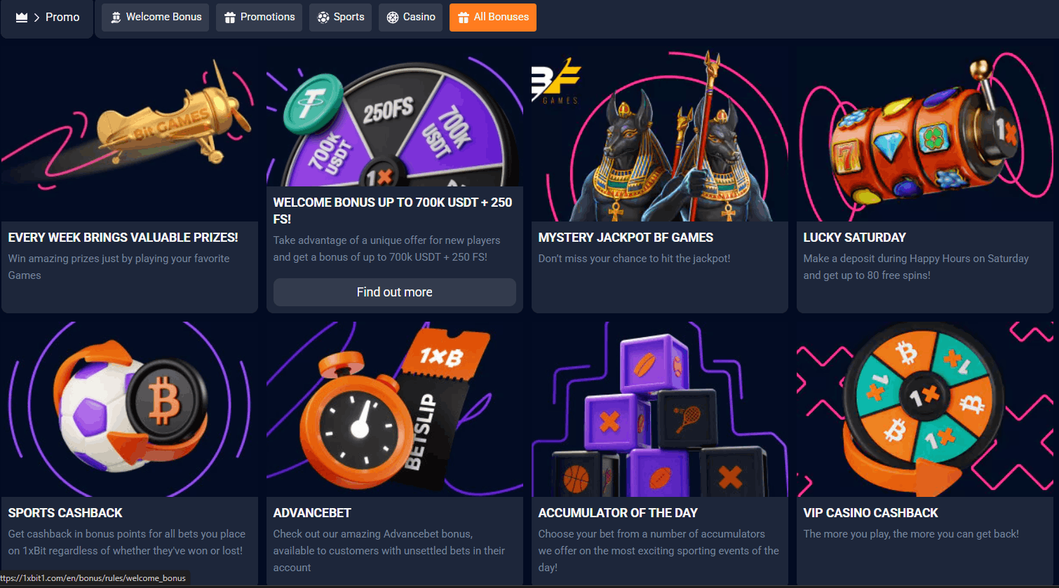 1xBit Casino Welcome Bonus – Up to 7 BTC + 250 Free Spins