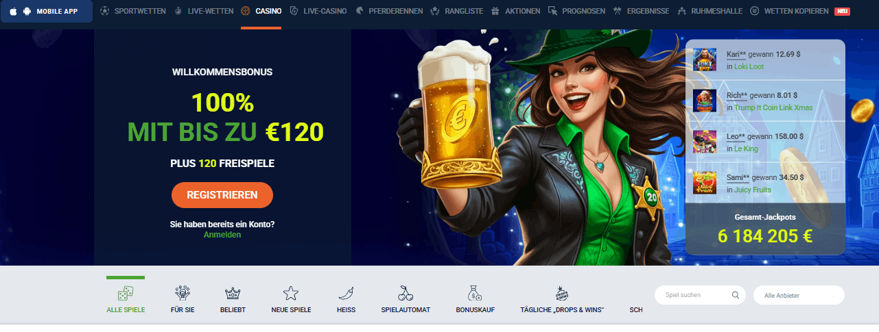 20bet Casino Welcome Bonus – 100% up to €120 + 120 Free Spins